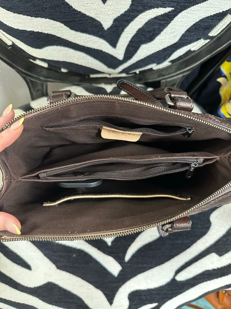 IVTG Brown Leather Floral Embellished Purse
