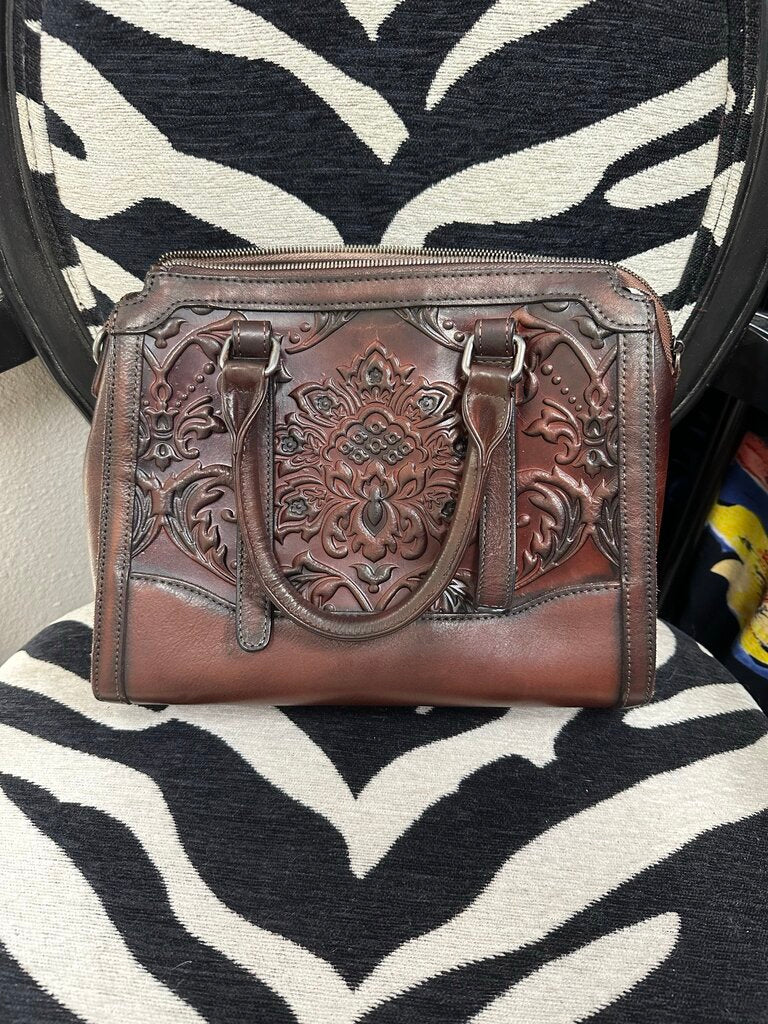 IVTG Brown Leather Floral Embellished Purse