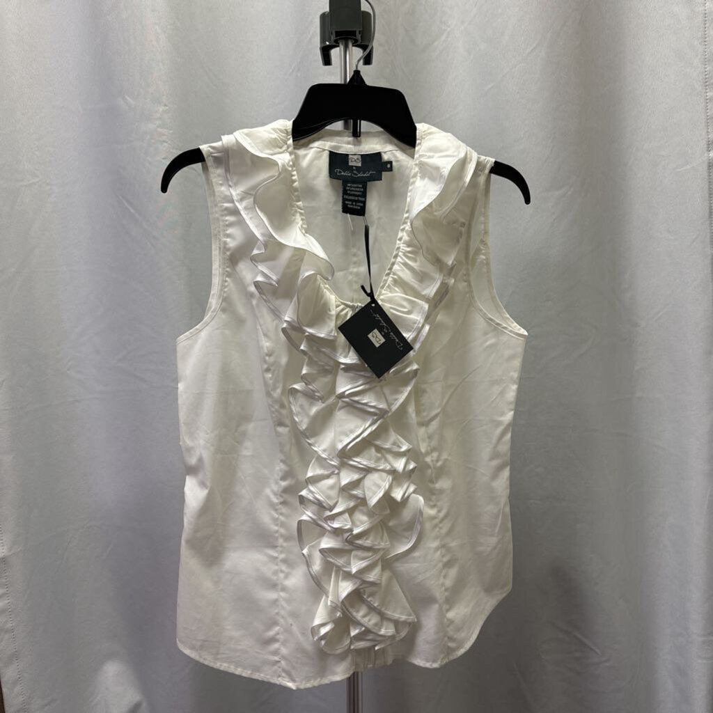 New Debbie Schuchat White Ruffle Sleeveless Top