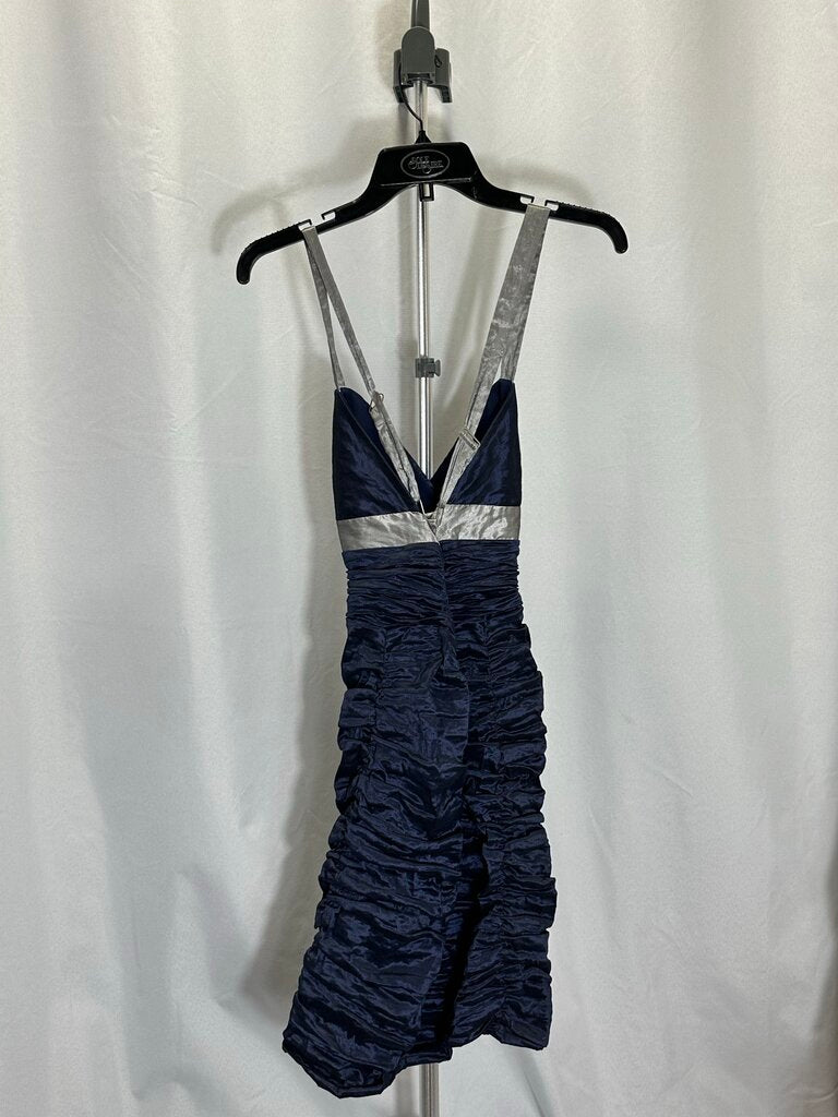BCBG Maxazria Blue with Gray Accent Ruched Cocktail Dress