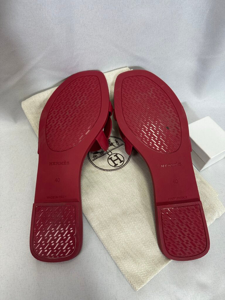 Hermes Aloha Chaine d'Ancle Rose Flat Rubber Sandals