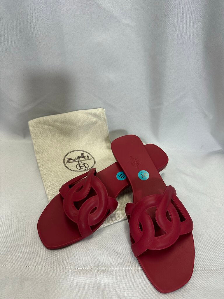 Hermes Aloha Chaine d'Ancle Rose Flat Rubber Sandals