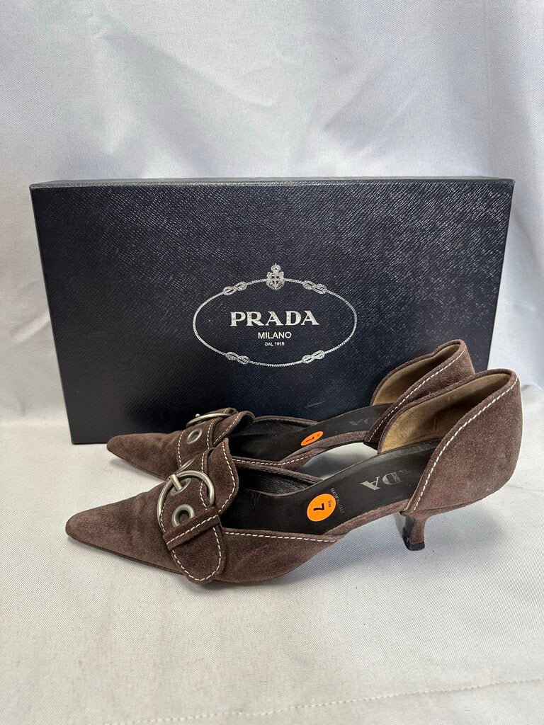 Prada Vintage Brown Buckle Heels