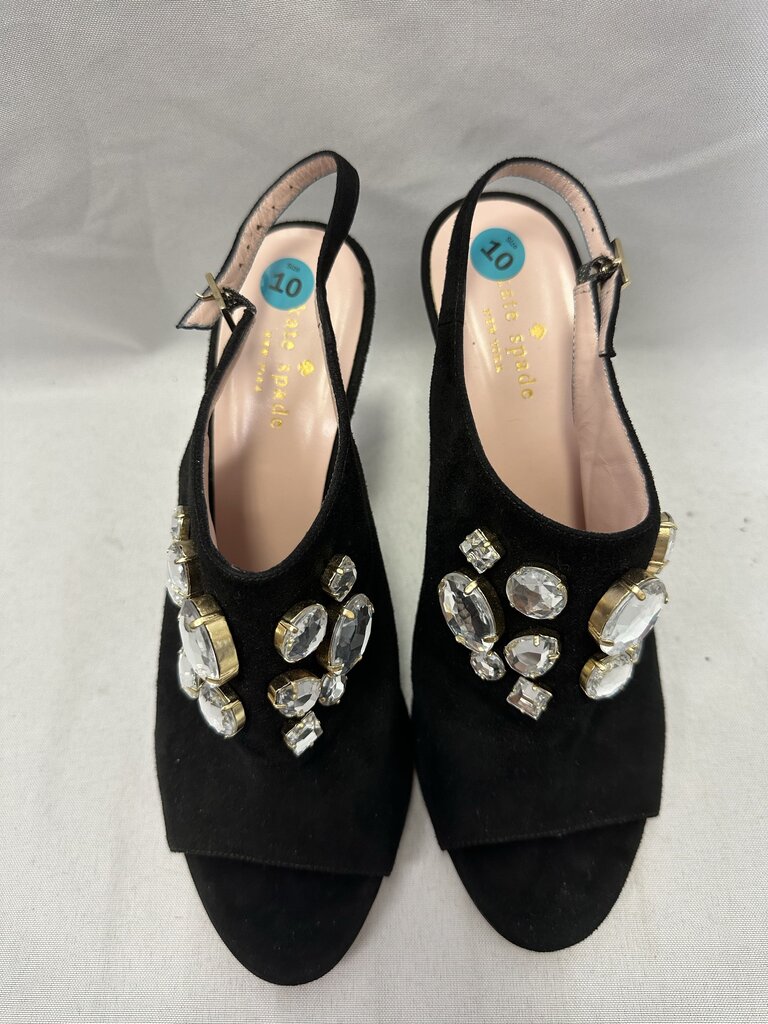 Kate Spade Suede Crystal Embellishment Black Heels