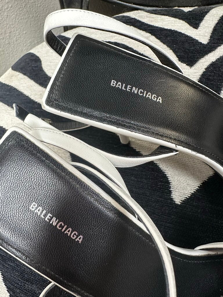 Balenciaga White Leather Square Knife Bow Heeled Sandals