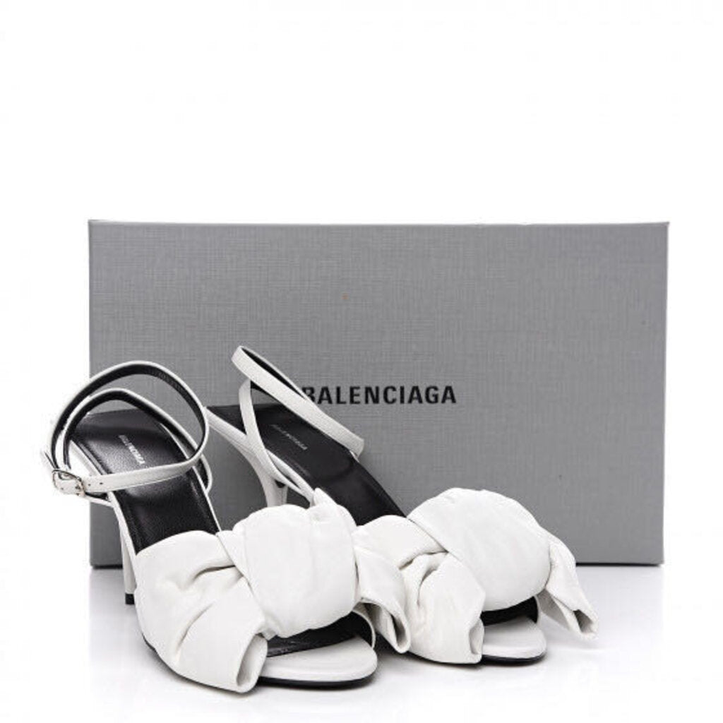 Balenciaga White Leather Square Knife Bow Heeled Sandals