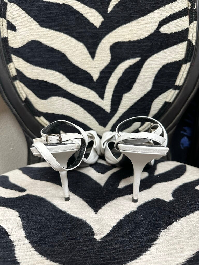 Balenciaga White Leather Square Knife Bow Heeled Sandals
