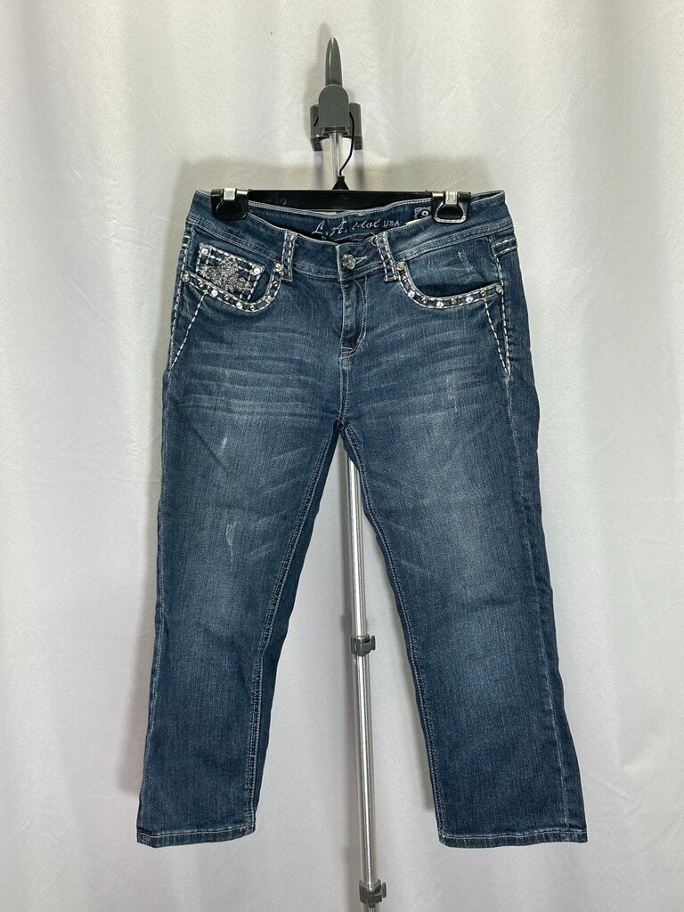 LA Idol USA Y2K Embellished Cropped Dark Blue Jeans
