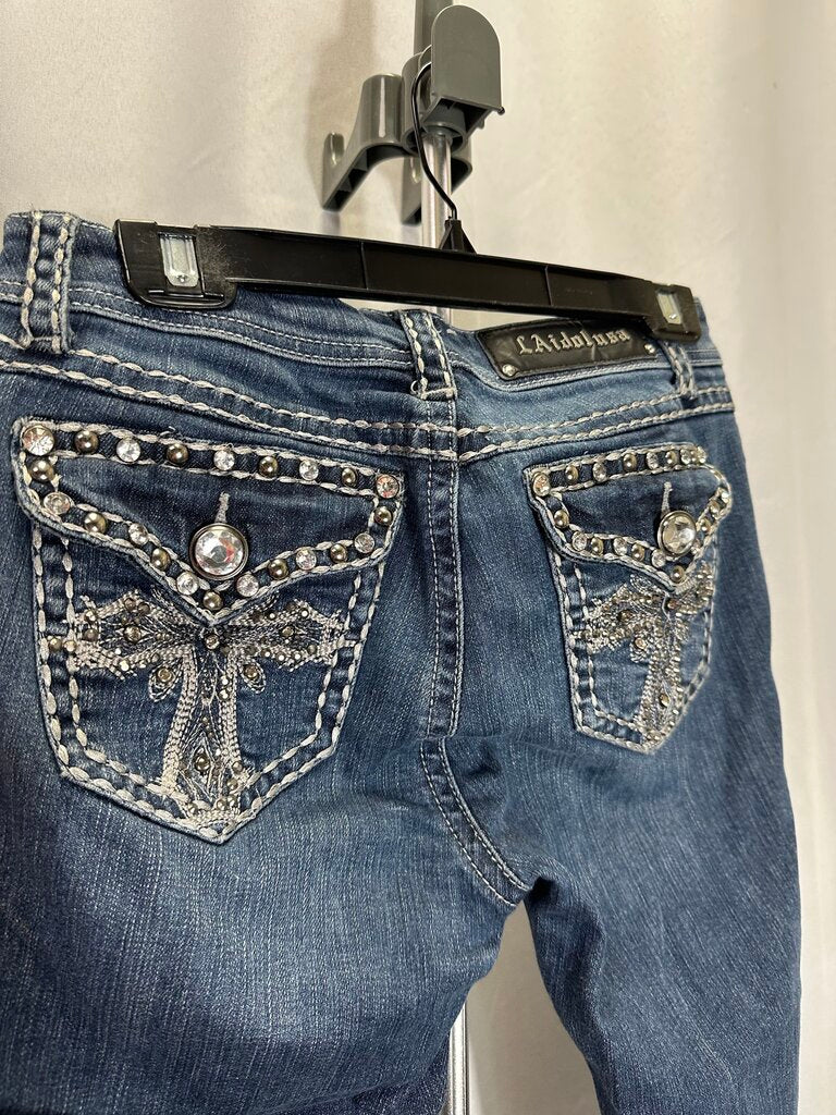 LA Idol USA Y2K Embellished Cropped Dark Blue Jeans