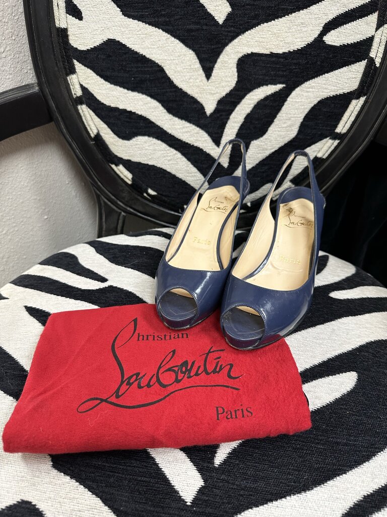Christian Louboutin Navy Blue Leather Slingback Heels