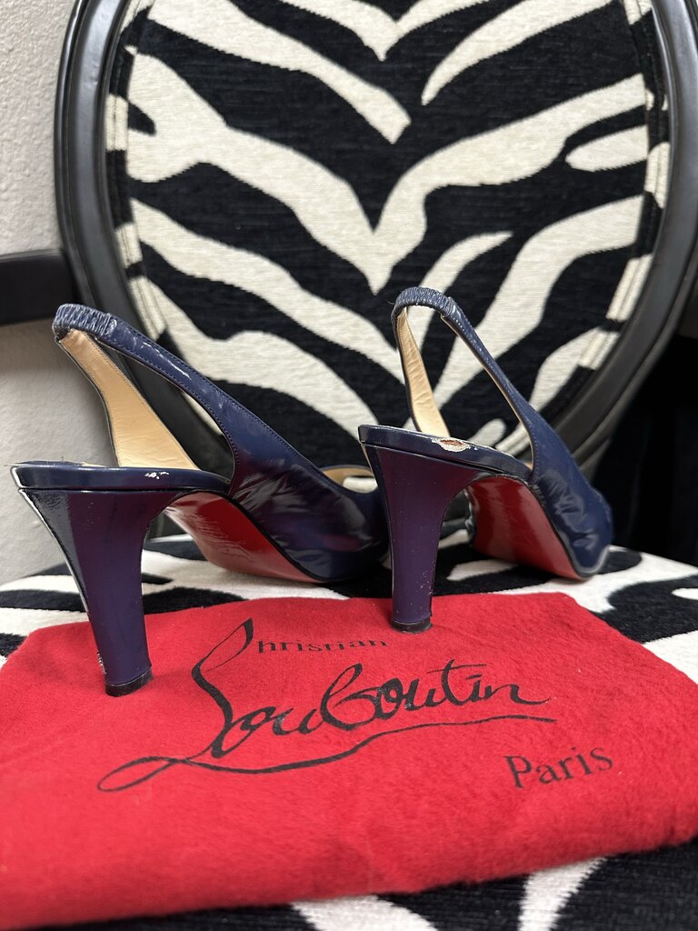 Christian Louboutin Navy Blue Leather Slingback Heels