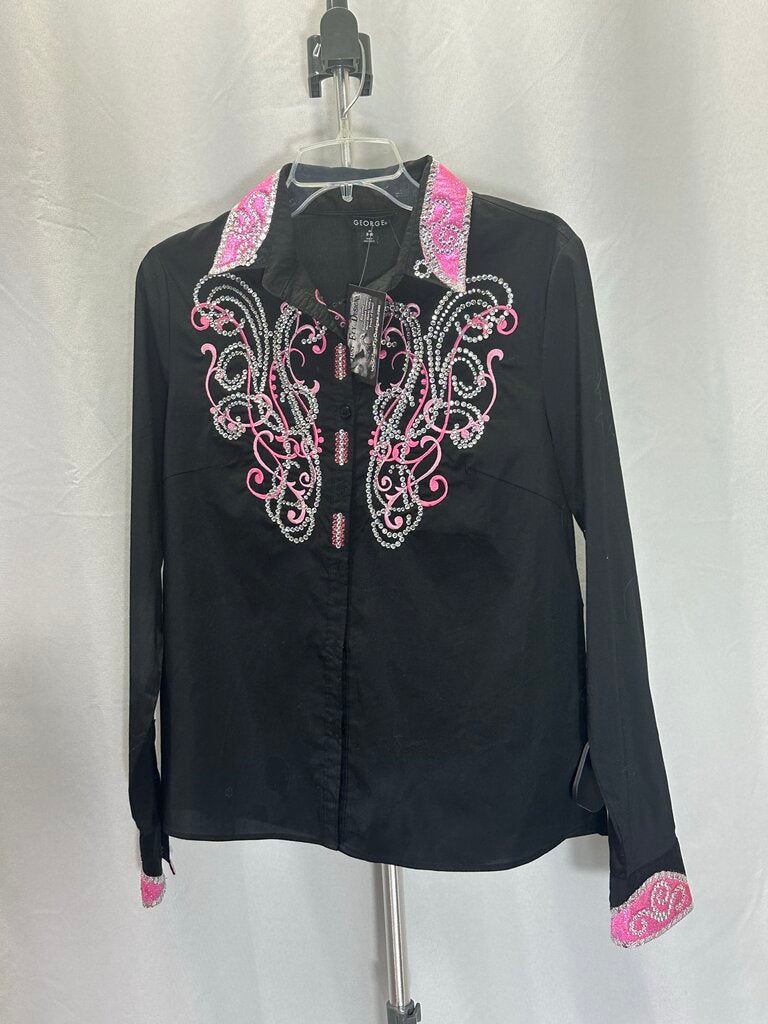 Custom Pink and Black Embellished Button Down