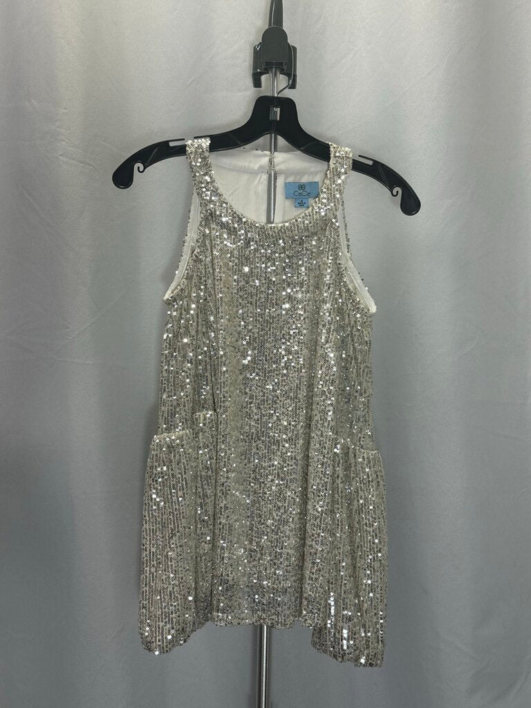 CeCe SIlver Sequin Cold Shoulder Longsleeve Top