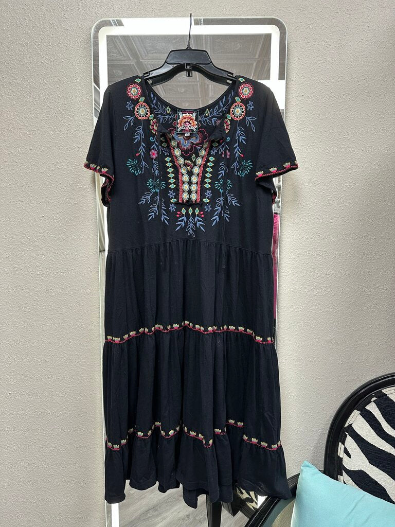 Johnny Was Floral Black Dress
