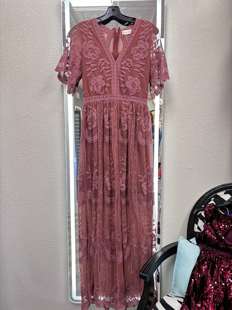 S floral purple lace vneck maxi dress