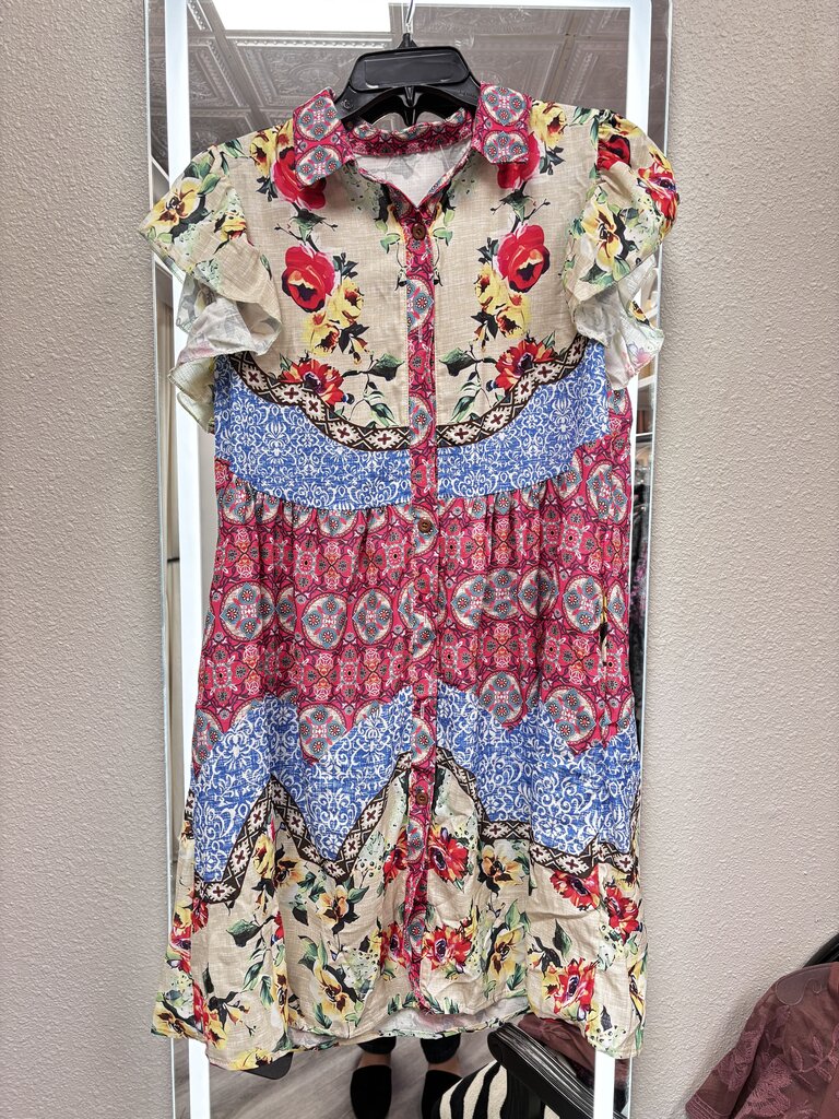 m mixed pattern button down dress