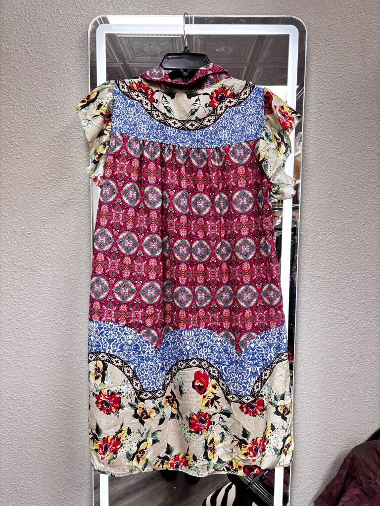 m mixed pattern button down dress