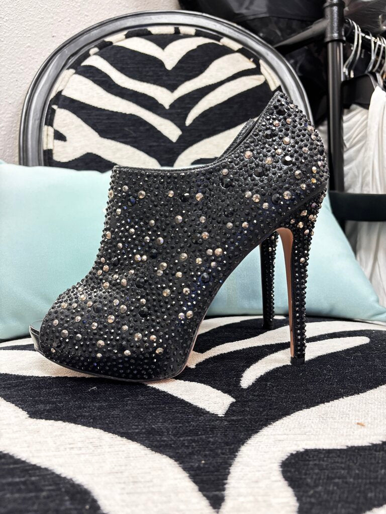 7.5 black rhinestone heels