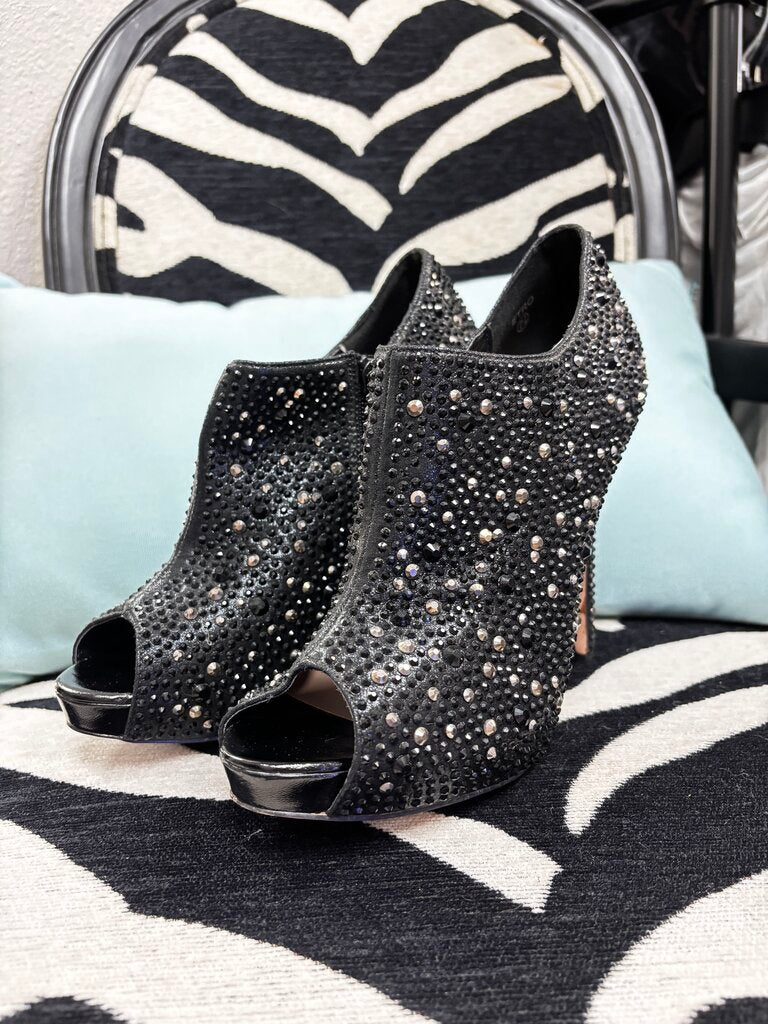 7.5 black rhinestone heels