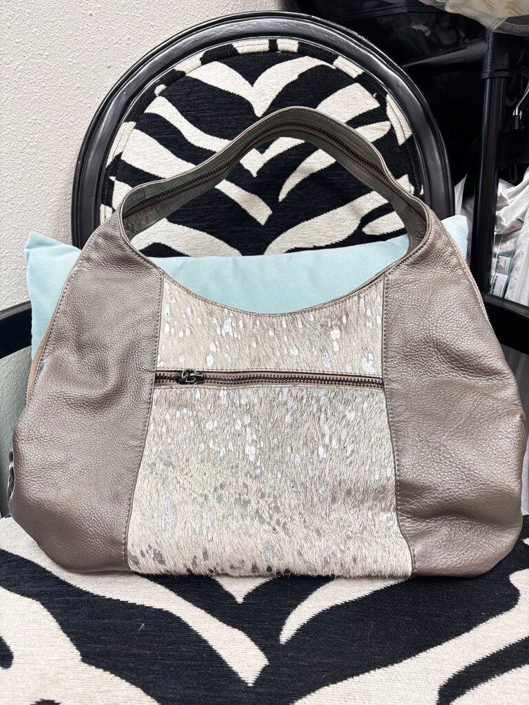 grey leather & cowhide shoulder bag