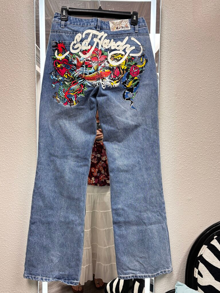 26 painted blue denim jeans