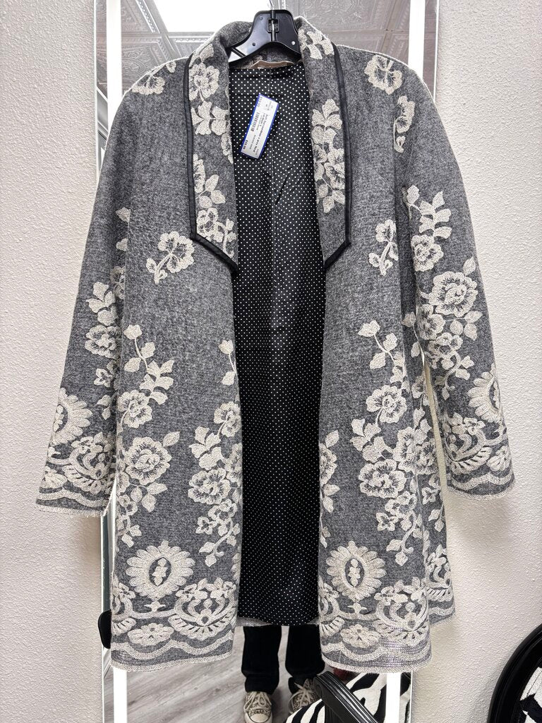 s grey floral cardigan