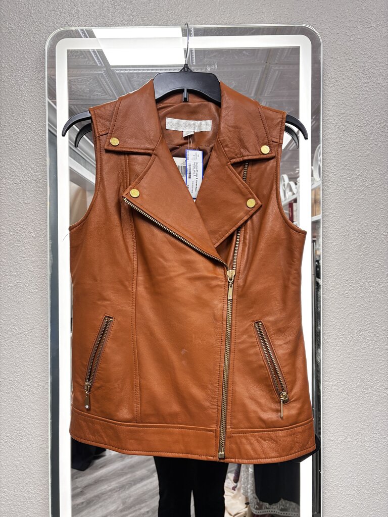 6 brown faux leather vest