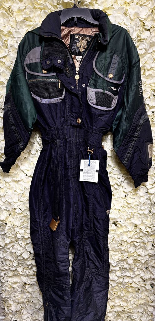 green black 80s ski suit