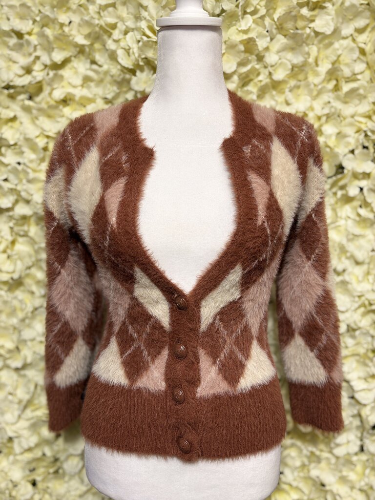 brown pink diamond cardigan