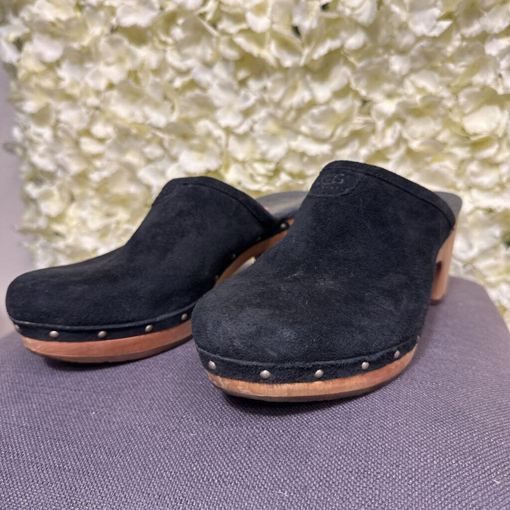 black suede clog