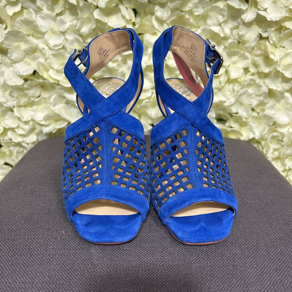 Peveli cobalt blue suede heel sandal