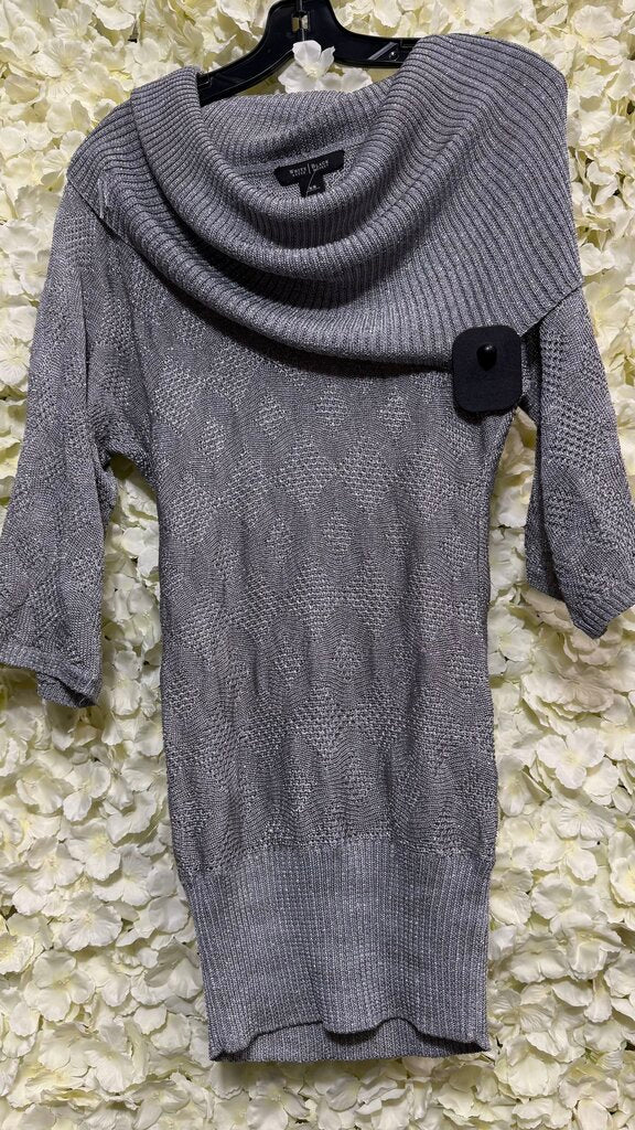 silver metallic cowlneck sweater