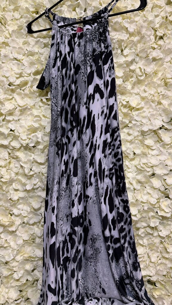 white black leopard dress