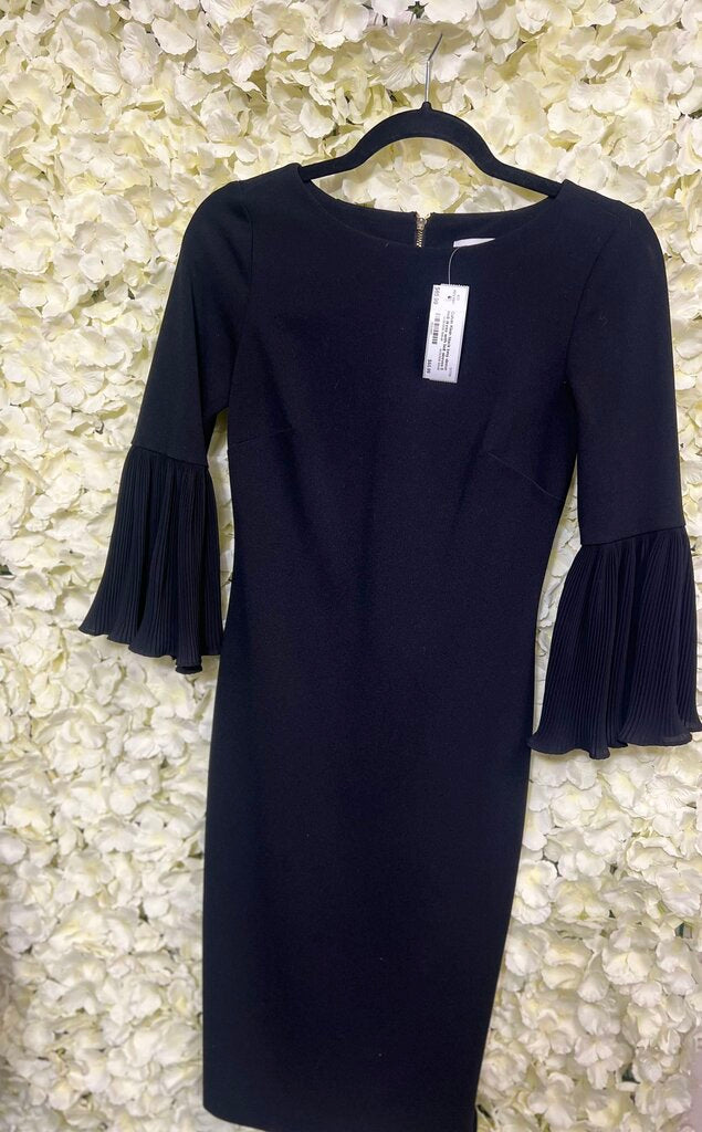 black long sleeve midi dress with bell sleeves
