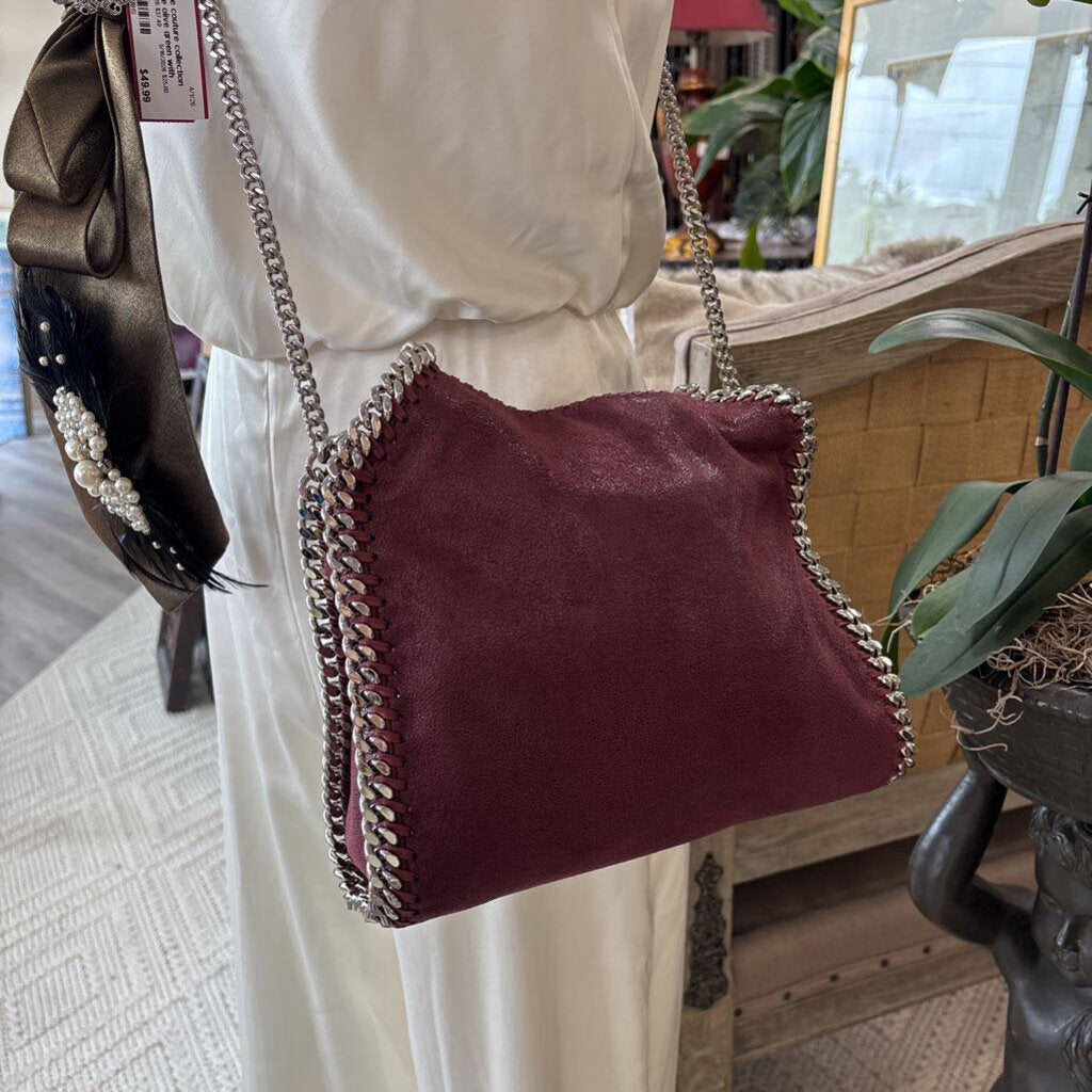 burgundy silver chain crossbody purse