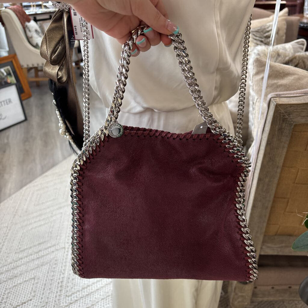 burgundy silver chain crossbody purse
