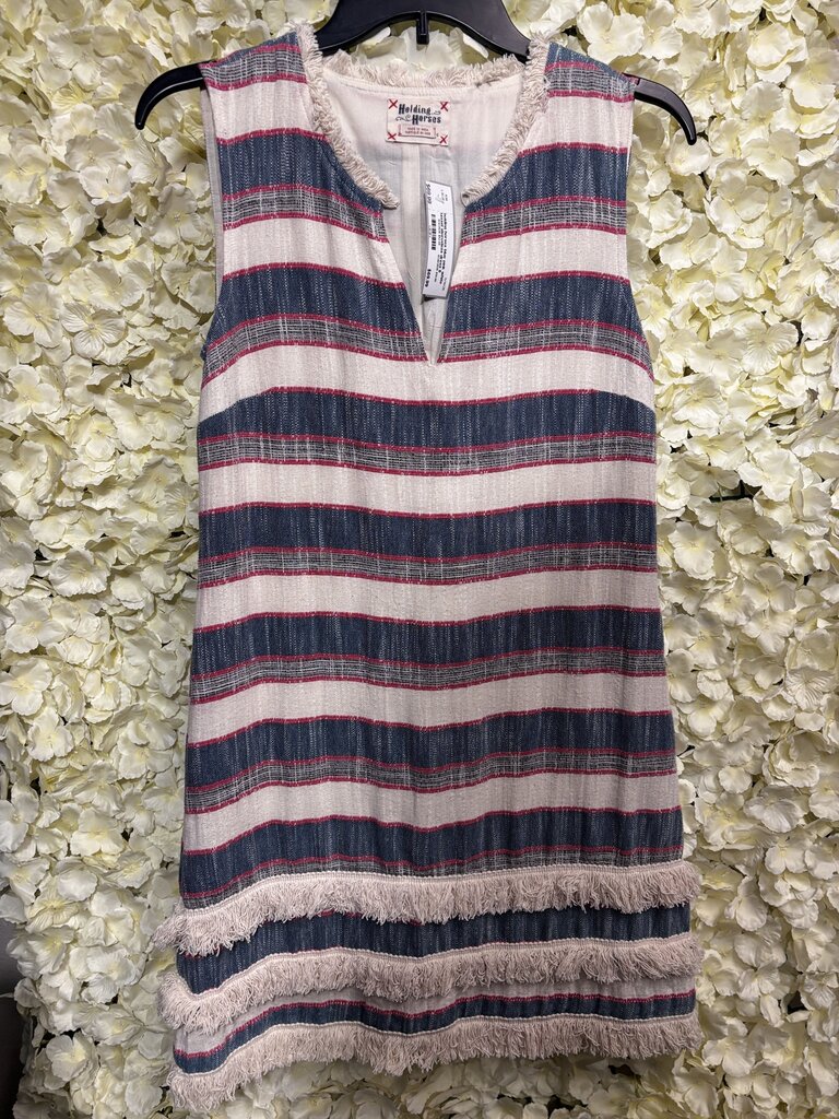blue pink white tassel sleeveless dress