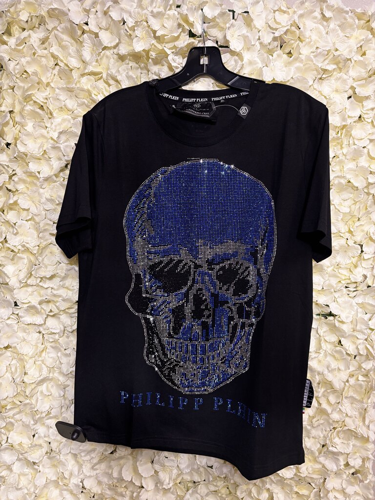 black tee blue rhinestone skull