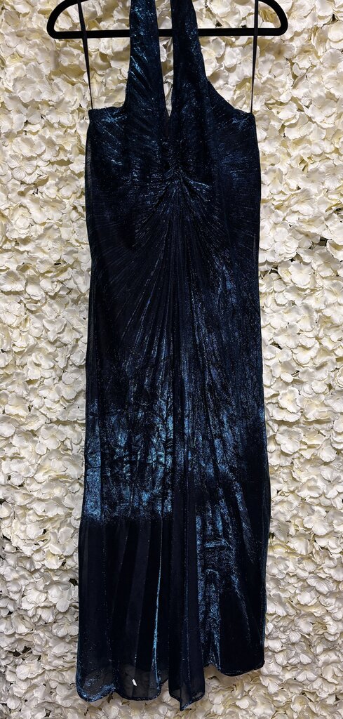 metallic blue halter gown