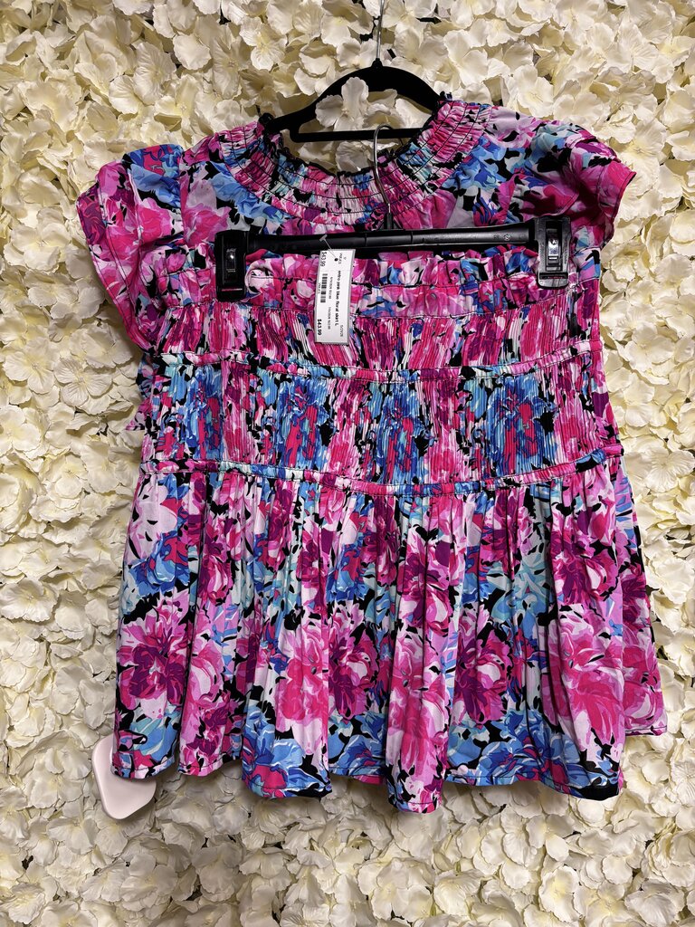 pink blue floral skirt