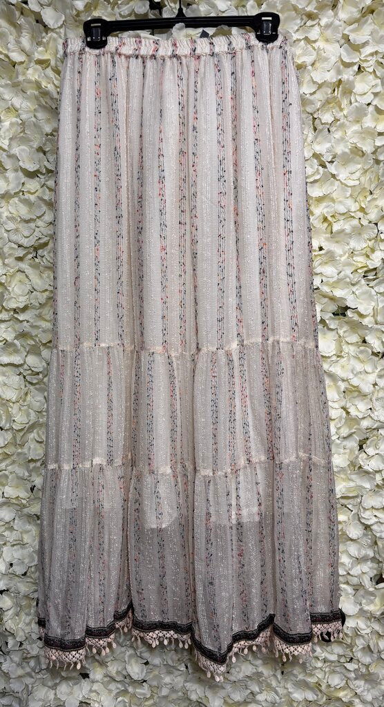 cream maxi skirt embroidered stripes multicolor