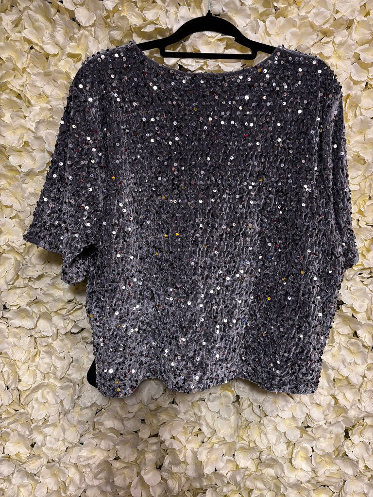 grey sequin short sleeve top