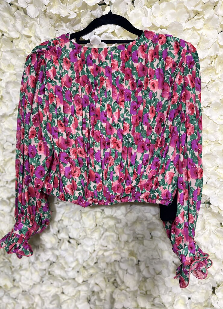 rose floral pink green purple long sleeve top