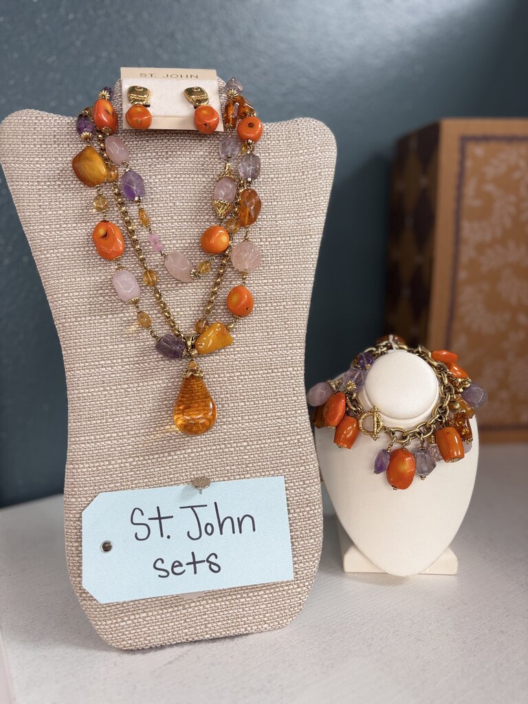 gold orange purple bracelet necklace earring jewelry set