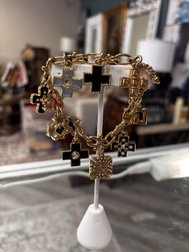 gold black charm bracelet