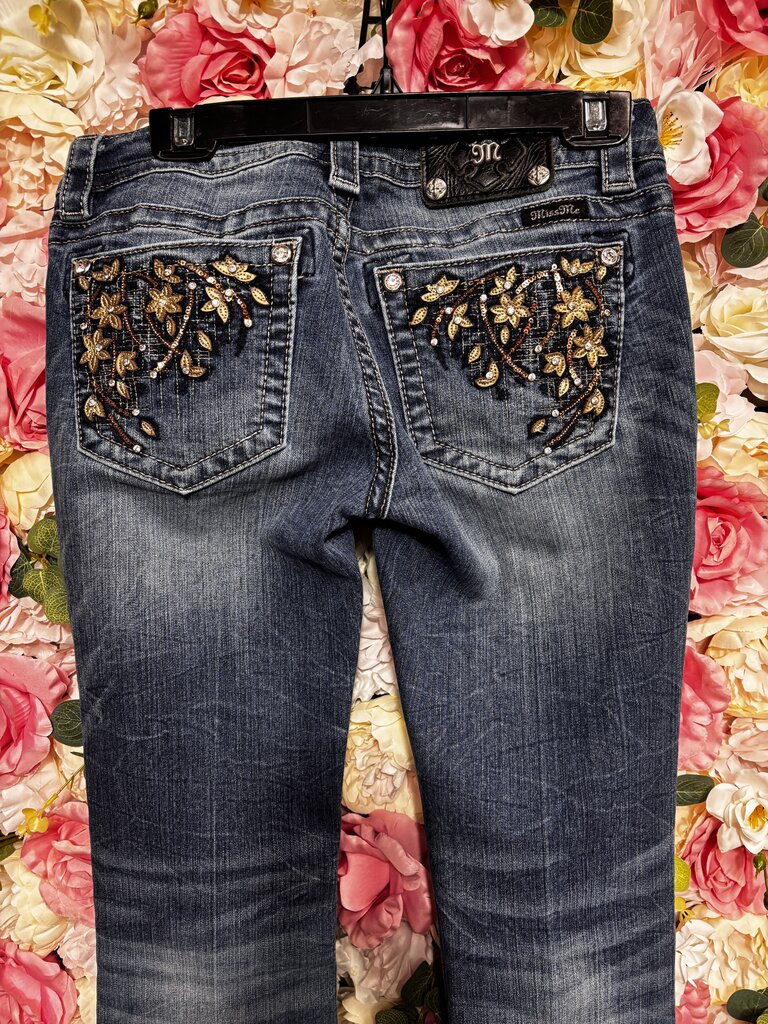 brown floral pocket blue jean
