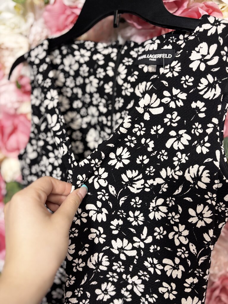 black vneck sleeveless dress white floral