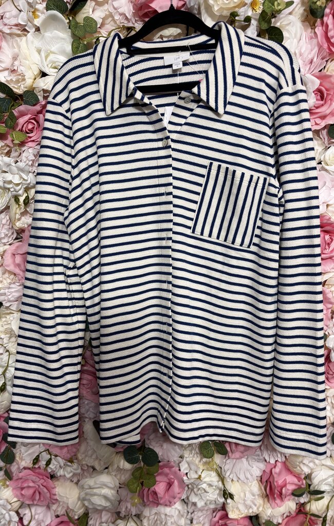 white blue stripe long sleeve button up