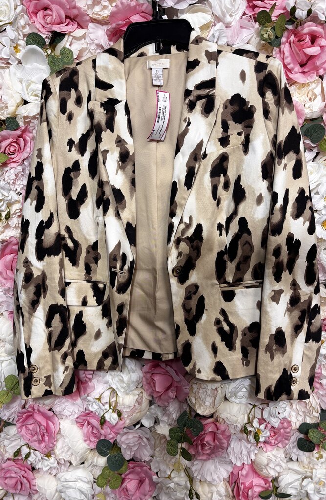 cream brown animal print blazer