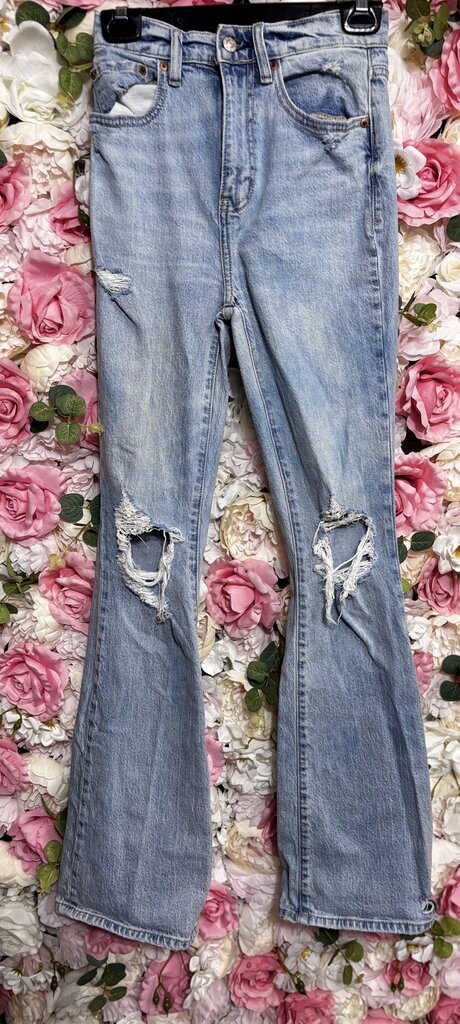 light blue bootcut distressed jean